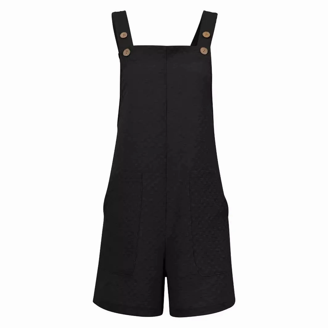 Women's Summer Sleeveless Jumpsuit with Straight Cylinder Fit Solid Color Casual Overalls for Vacation and Outings