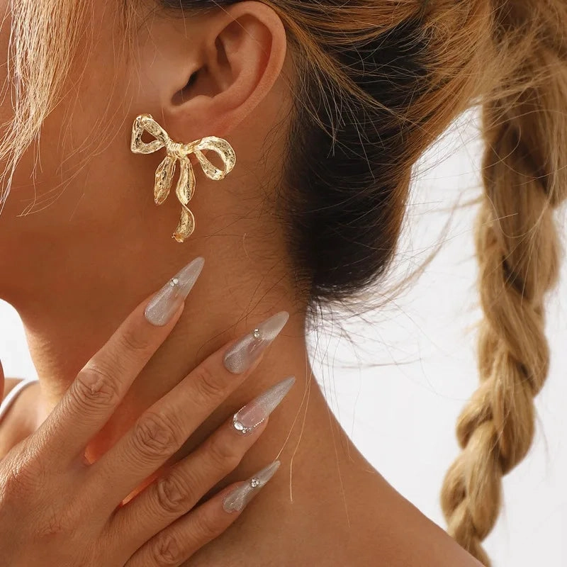 Women's Sweet and Cool Style Ribbon Bow Knot Earrings Elegant Jewelry Gift