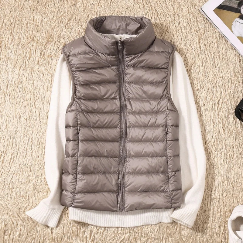 Women's Ultralight Duck Down Vest Jacket High Neck Sleeveless