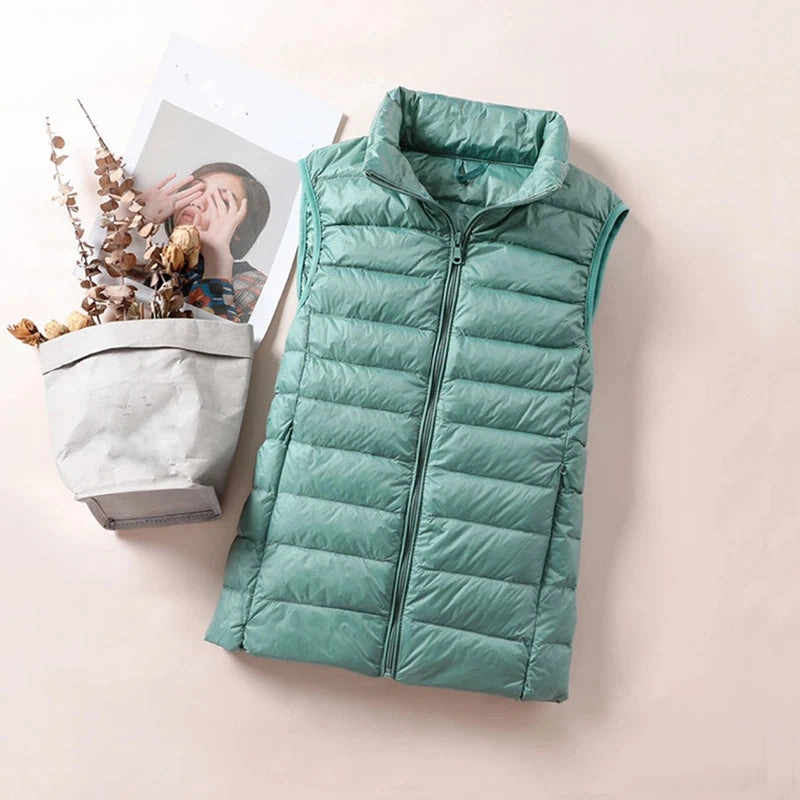 Women's Ultralight Duck Down Vest Jacket High Neck Sleeveless