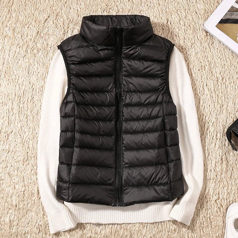 Women's Ultralight Duck Down Vest Jacket High Neck Sleeveless