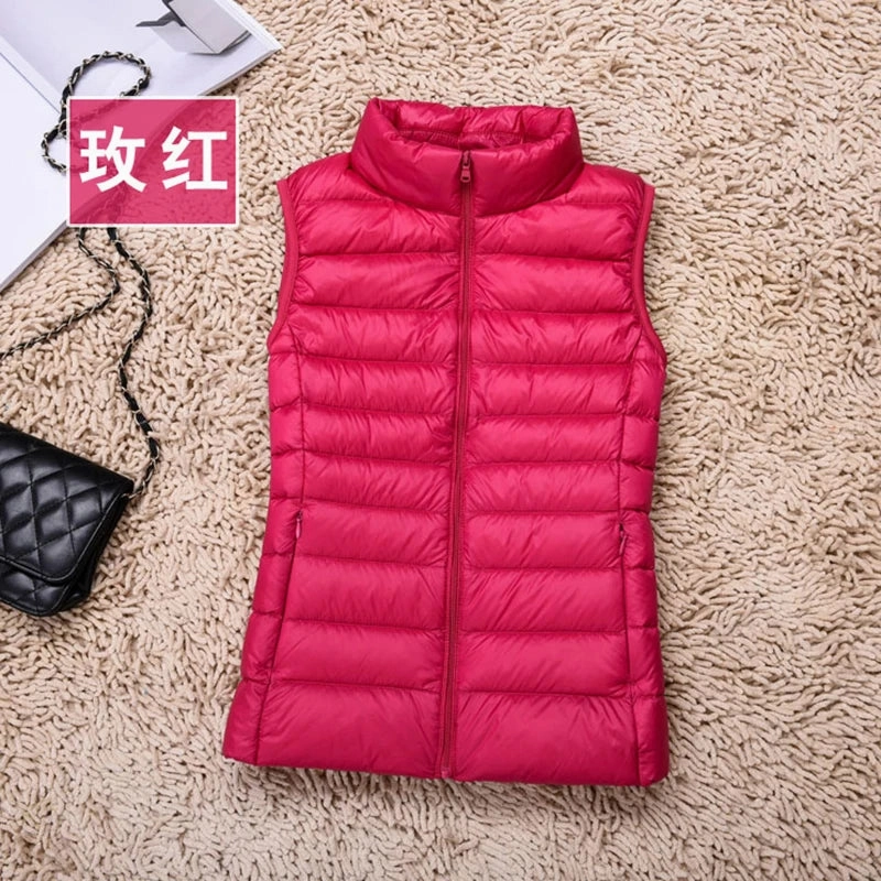 Women's Ultralight Duck Down Vest Jacket High Neck Sleeveless