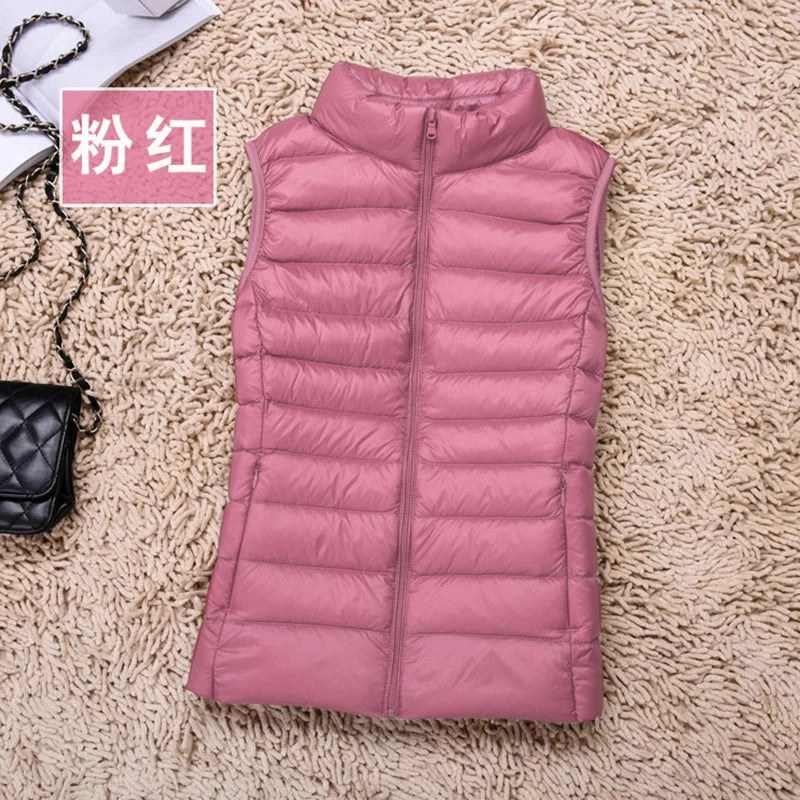 Women's Ultralight Duck Down Vest Jacket High Neck Sleeveless