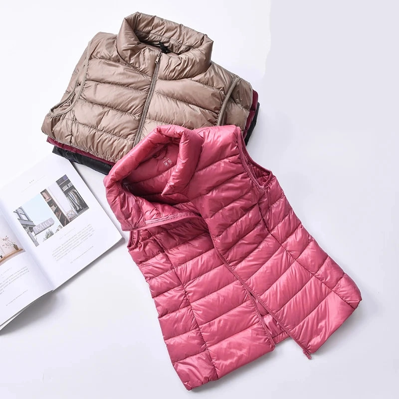 Women's Ultralight Duck Down Vest Jacket High Neck Sleeveless