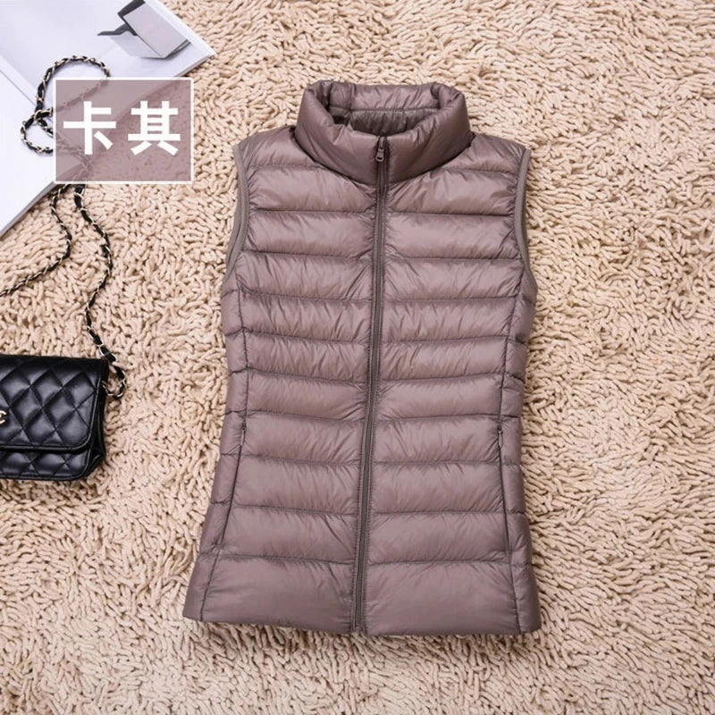 Women's Ultralight Duck Down Vest Jacket High Neck Sleeveless