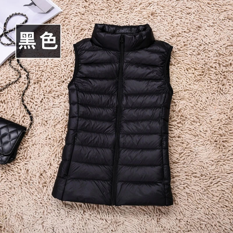 Women's Ultralight Duck Down Vest Jacket High Neck Sleeveless