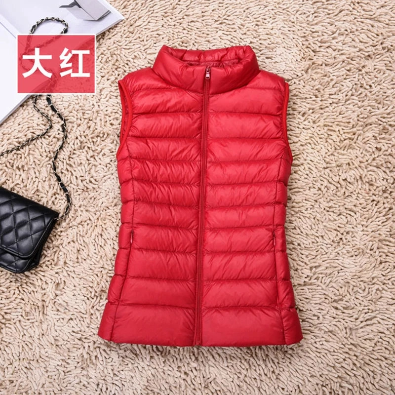 Women's Ultralight Duck Down Vest Jacket High Neck Sleeveless