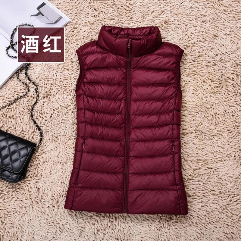 Women's Ultralight Duck Down Vest Jacket High Neck Sleeveless