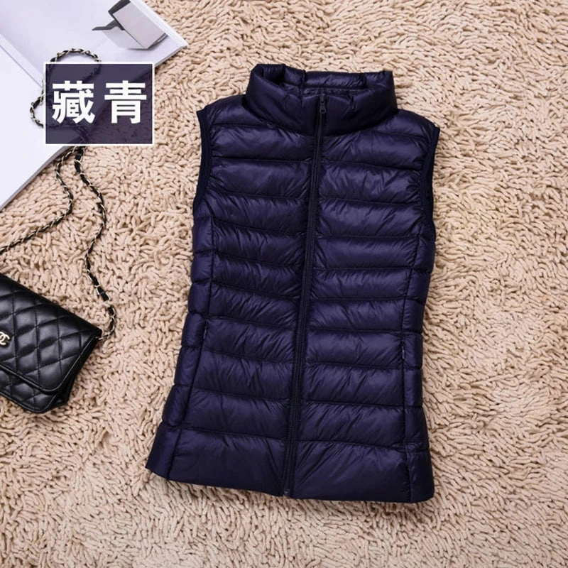 Women's Ultralight Duck Down Vest Jacket High Neck Sleeveless