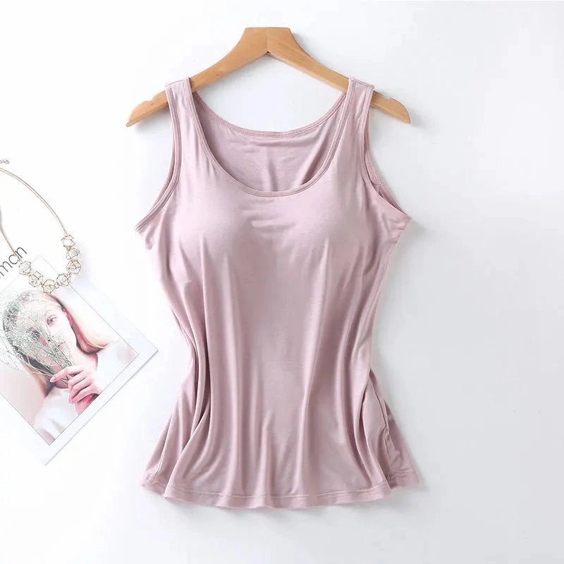 Women's Vest Tops with Built In Bra Padded Slim Fit Casual