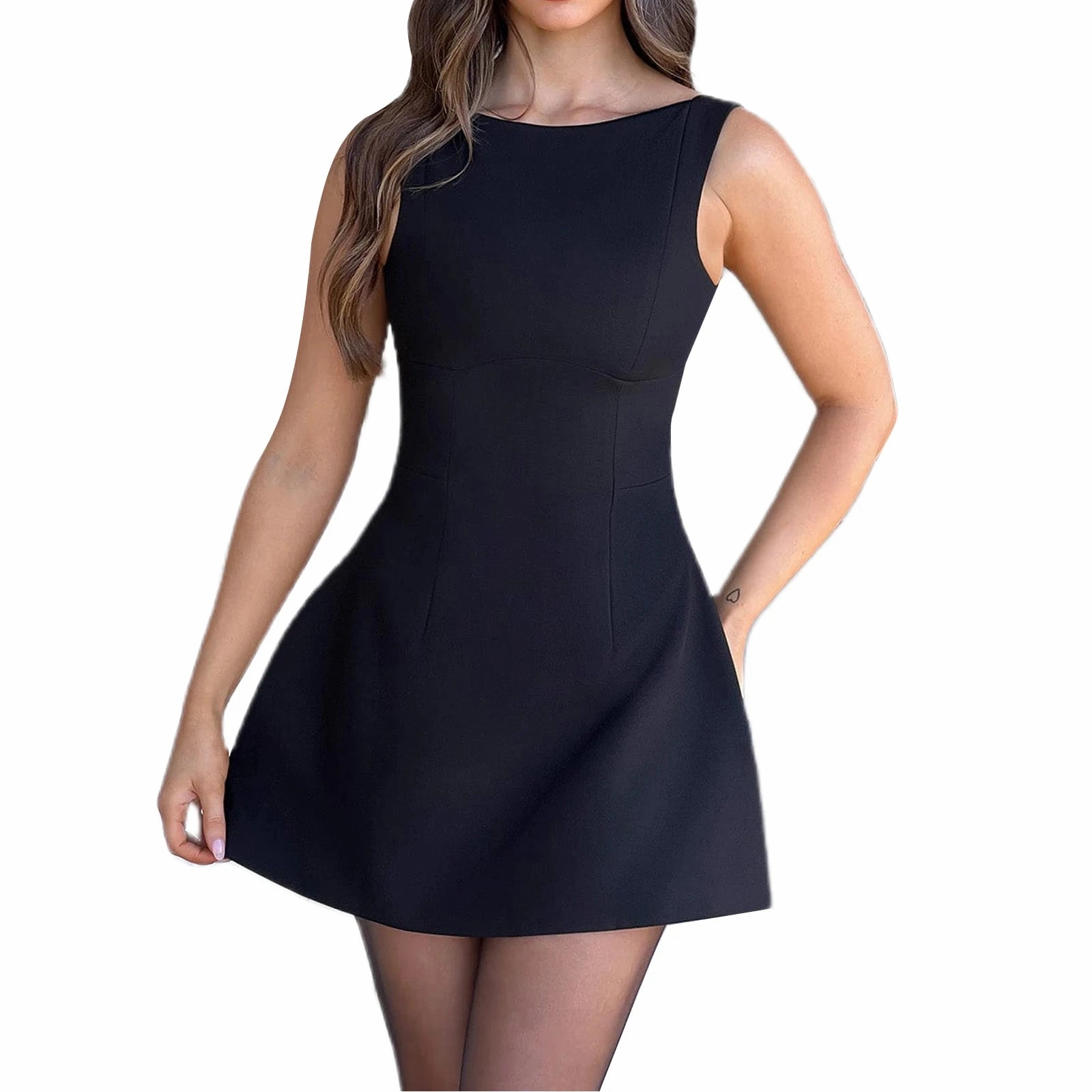 Women's Vintage Backless Party Dress Classic Elegant Mini Dress for Summer Events