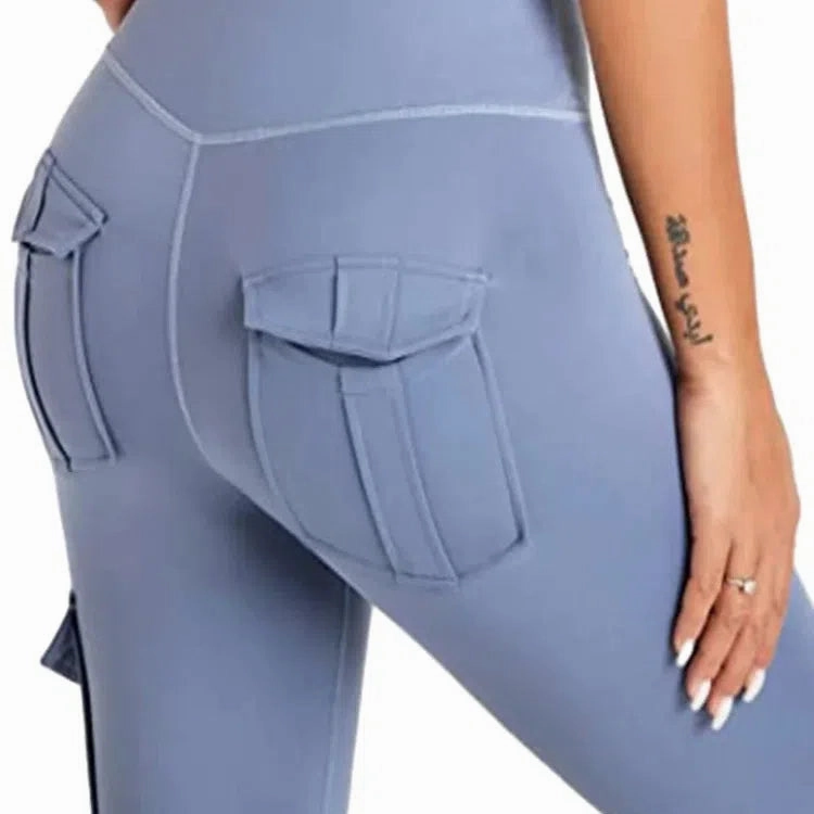 Women Seamless Yoga Pants Multi-pocket Push Up Elastic Fitness Leggings Fashion Causal Y2K High Waist Slim Streetwear Tights