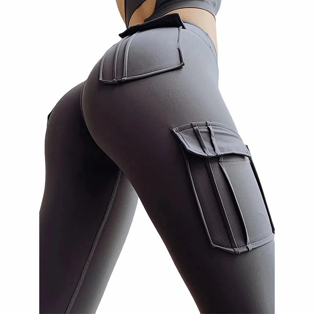 Women Seamless Yoga Pants Multi-pocket Push Up Elastic Fitness Leggings Fashion Causal Y2K High Waist Slim Streetwear Tights