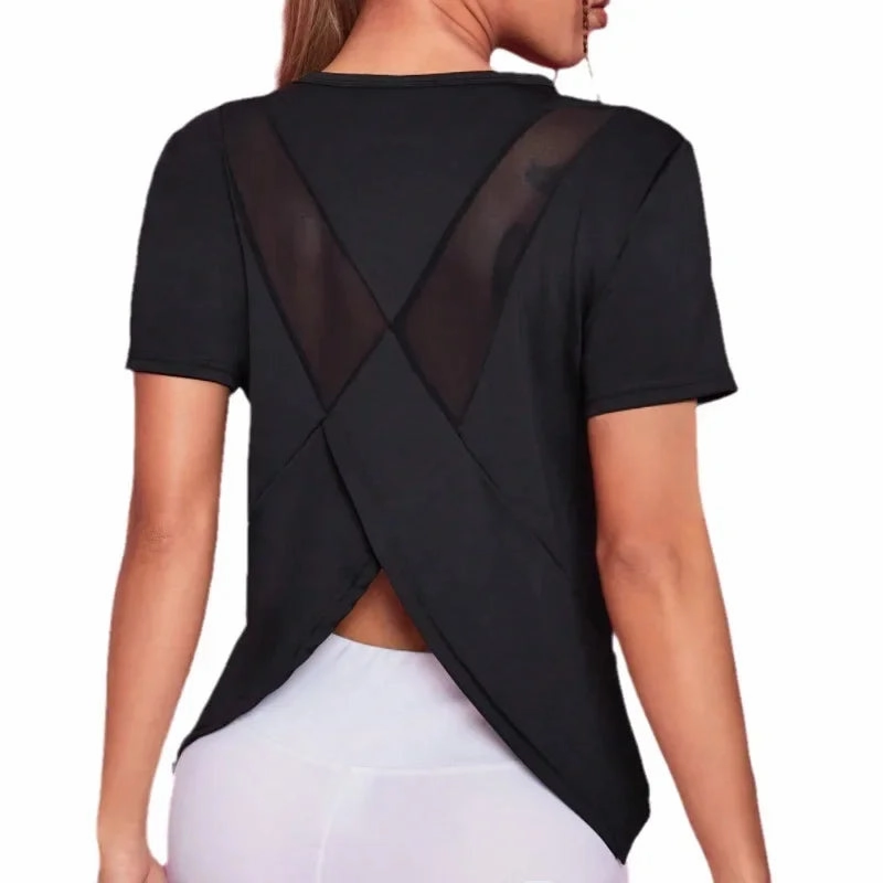 Women Seamless Yoga T-Shirt Athletic Crop Top for Gym Training