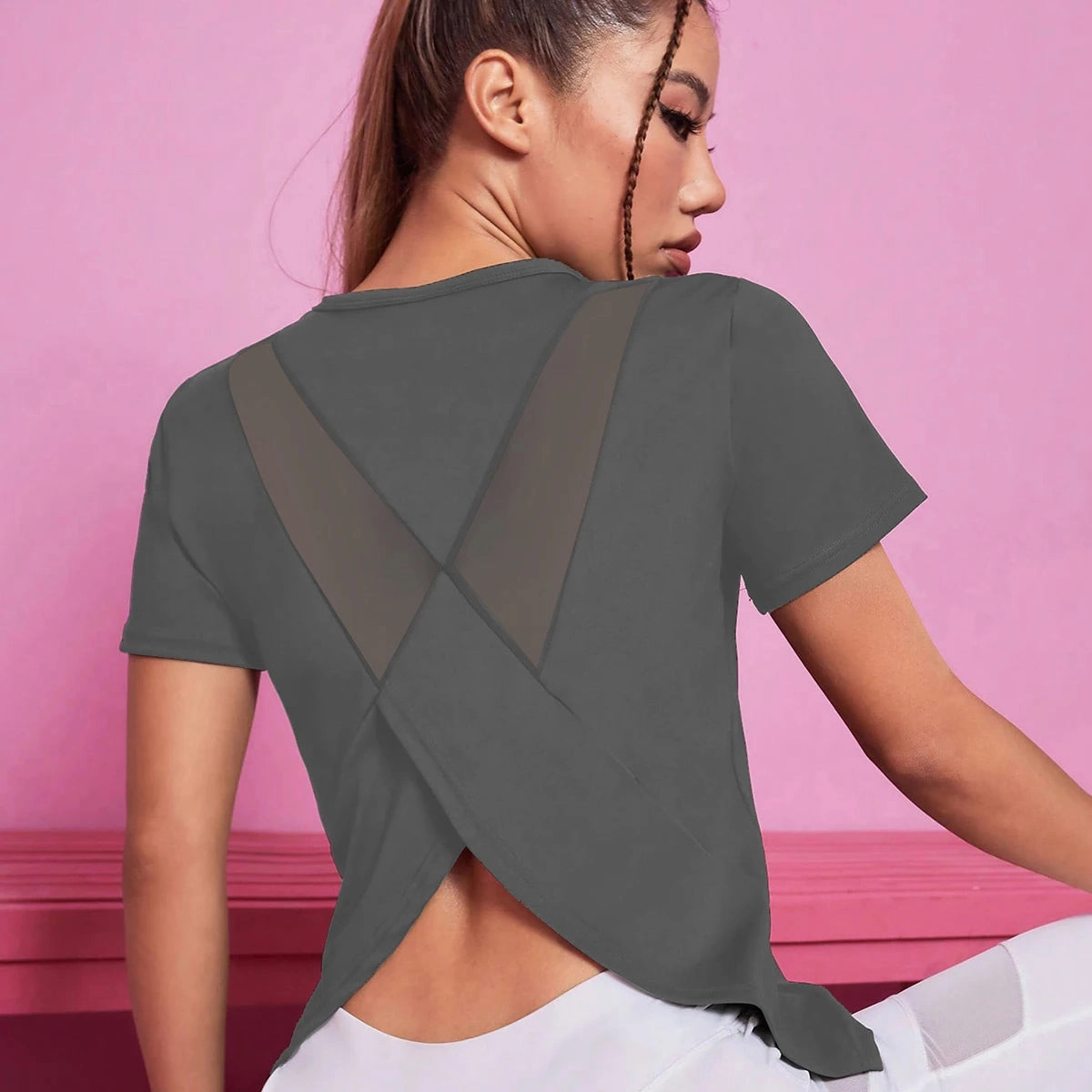Women Seamless Yoga T-Shirt Athletic Crop Top for Gym Training