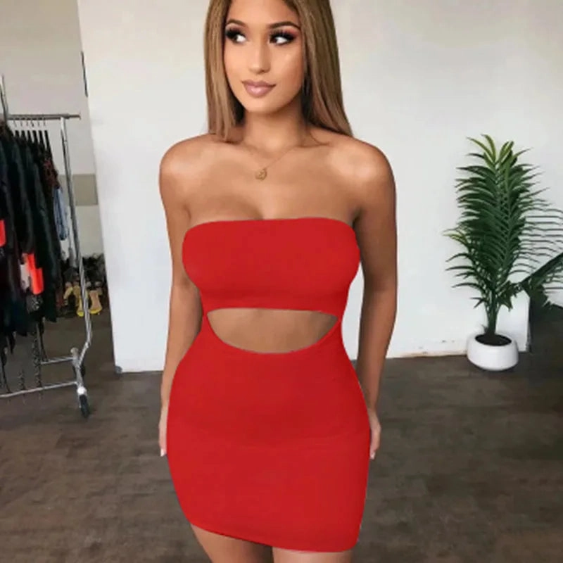 Women Sexy Dress Summer Sundress Casual Hollow Tube Top Halter Dress