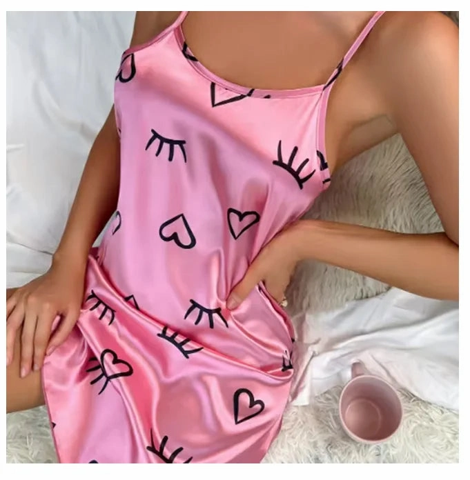 Women Sexy Sleeveless Satin Chemise Nightdress Cami Slip Dress Nightgowns for Summer Sleepwear