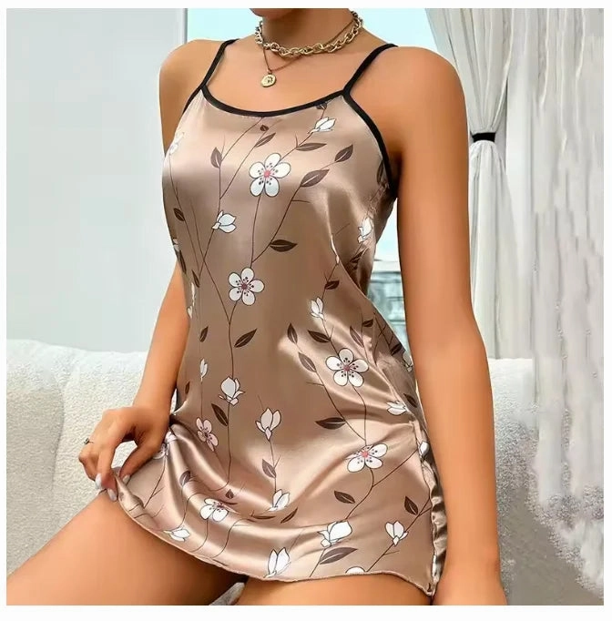 Women Sexy Sleeveless Satin Chemise Nightdress Cami Slip Dress Nightgowns for Summer Sleepwear