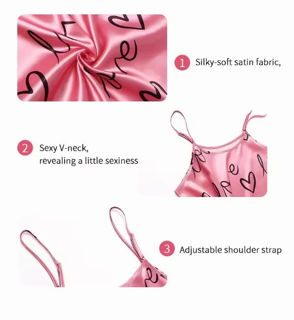 Women Sexy Sleeveless Satin Chemise Nightdress Cami Slip Dress Nightgowns for Summer Sleepwear