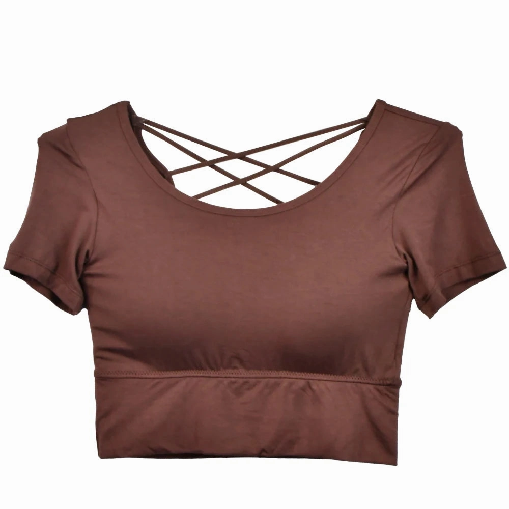 Women Short Sleeve Tank Tops Backless Crop T-shirt Plus Size Padded Slim Camisole for Spring Summer 2025