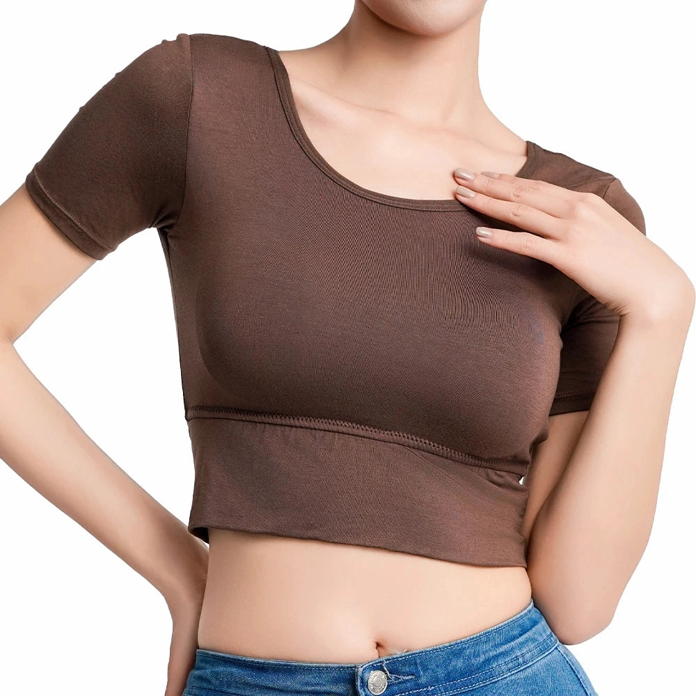 Women Short Sleeve Tank Tops Backless Crop T-shirt Plus Size Padded Slim Camisole for Spring Summer 2025