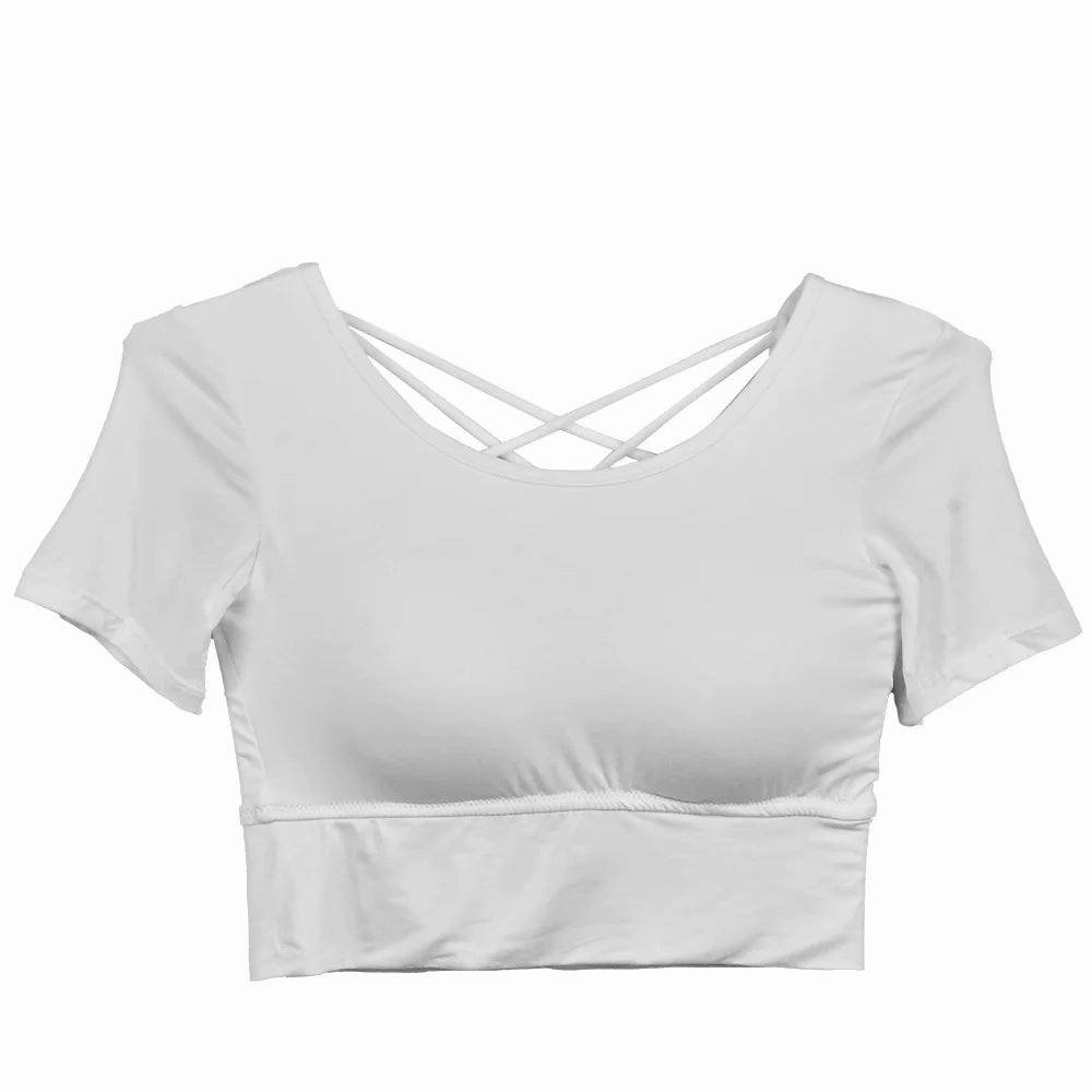 Women Short Sleeve Tank Tops Backless Crop T-shirt Plus Size Padded Slim Camisole for Spring Summer 2025