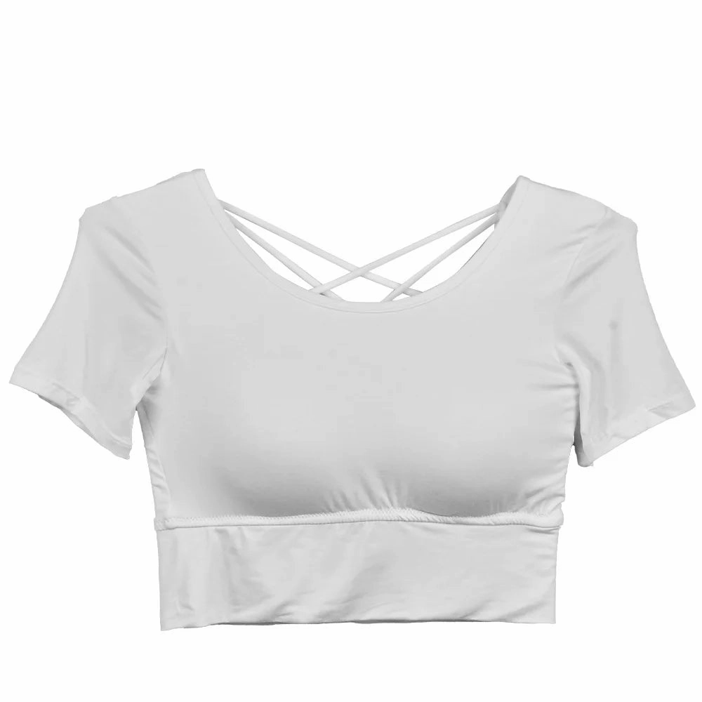 Women Short Sleeve Tank Tops Backless Crop T-shirt Plus Size Padded Slim Camisole for Spring Summer 2025