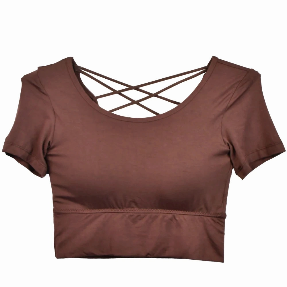 Women Short Sleeve Tank Tops Backless Crop T-shirt Plus Size Padded Slim Camisole for Spring Summer 2025