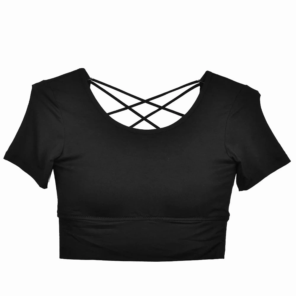 Women Short Sleeve Tank Tops Backless Crop T-shirt Plus Size Padded Slim Camisole for Spring Summer 2025