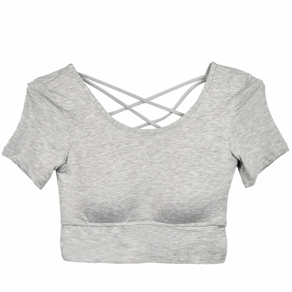 Women Short Sleeve Tank Tops Backless Crop T-shirt Plus Size Padded Slim Camisole for Spring Summer 2025