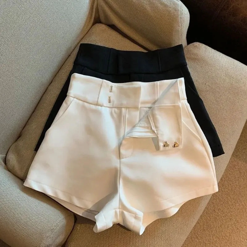 Women Shorts Black High Waisted A Line Slim Casual Pants