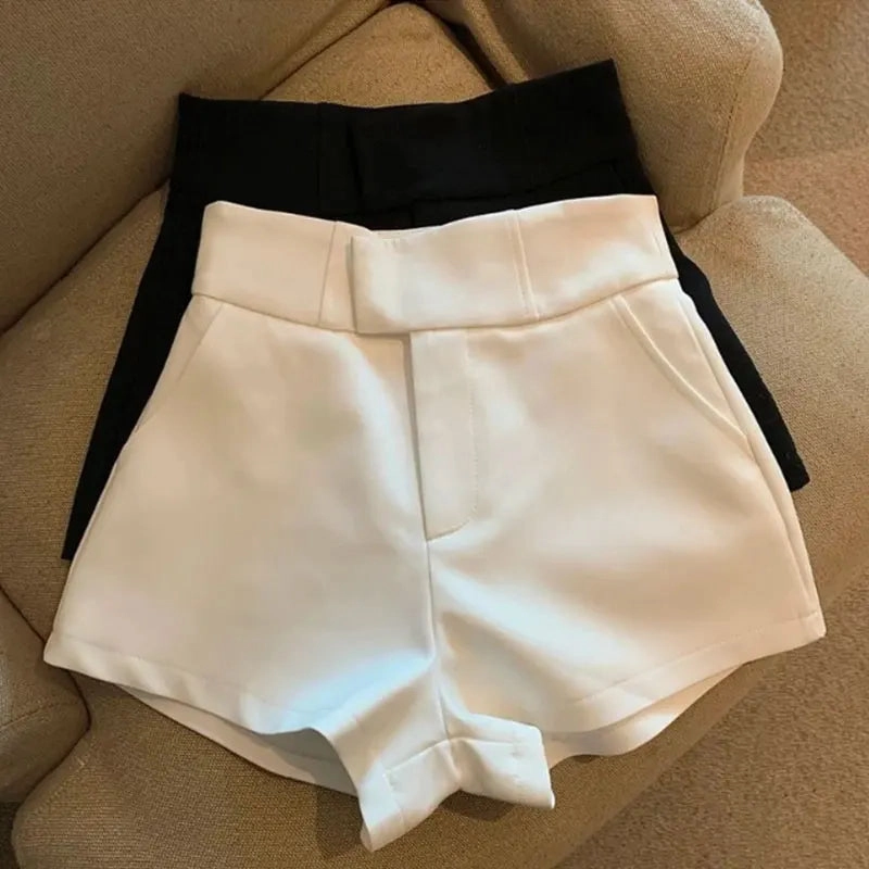 Women Shorts Black High Waisted A Line Slim Casual Pants