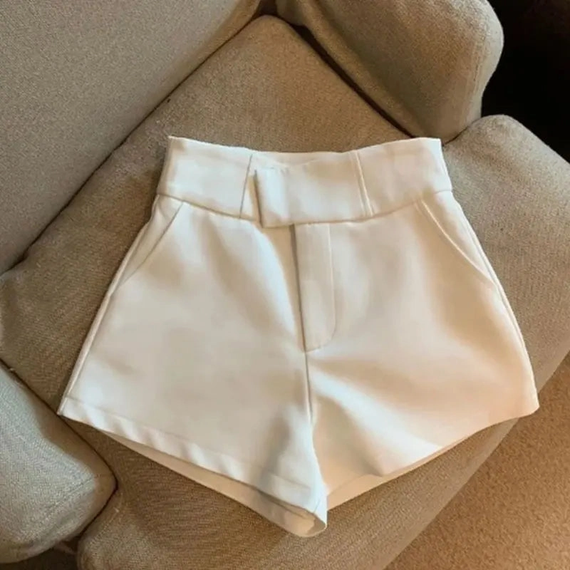 Women Shorts Black High Waisted A Line Slim Casual Pants