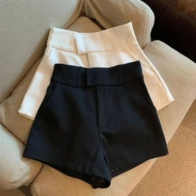 Women Shorts Black High Waisted A Line Slim Casual Pants