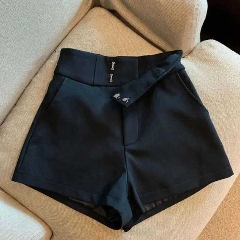 Women Shorts Black High Waisted A Line Slim Casual Pants