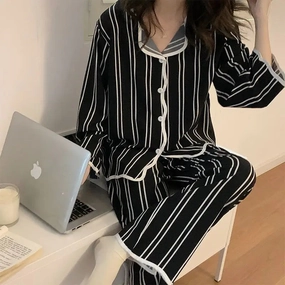 Women Silk Satin Pajamas Set Cozy Two Pieces Long Sleeve Home Suit Sleepwear Nightwear