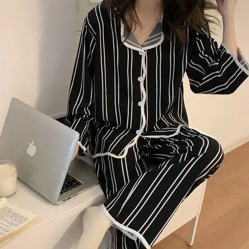 Women Silk Satin Pajamas Set Cozy Two Pieces Long Sleeve Home Suit Sleepwear Nightwear