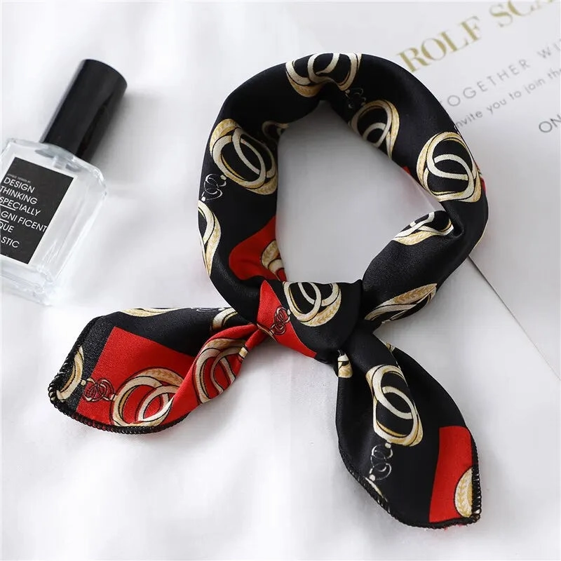 Women Small Satin Silk Scarf Square Print Wrap for Elegant Style