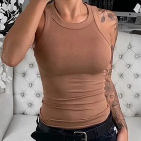 Women Solid Round Neck Ribbed Tank Top Camisole for Summer Casual Wear