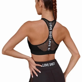Women Sport Bra Fitness Letters Yoga Crop Top for Gym Running with Push Up Bralette and Removable Pads, Medium Support and Wire Free Design