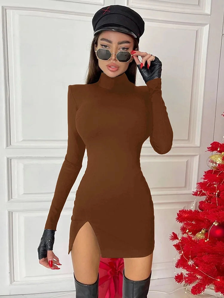 Women Spring Autumn Long Sleeve Bodycon Black Slim Dress