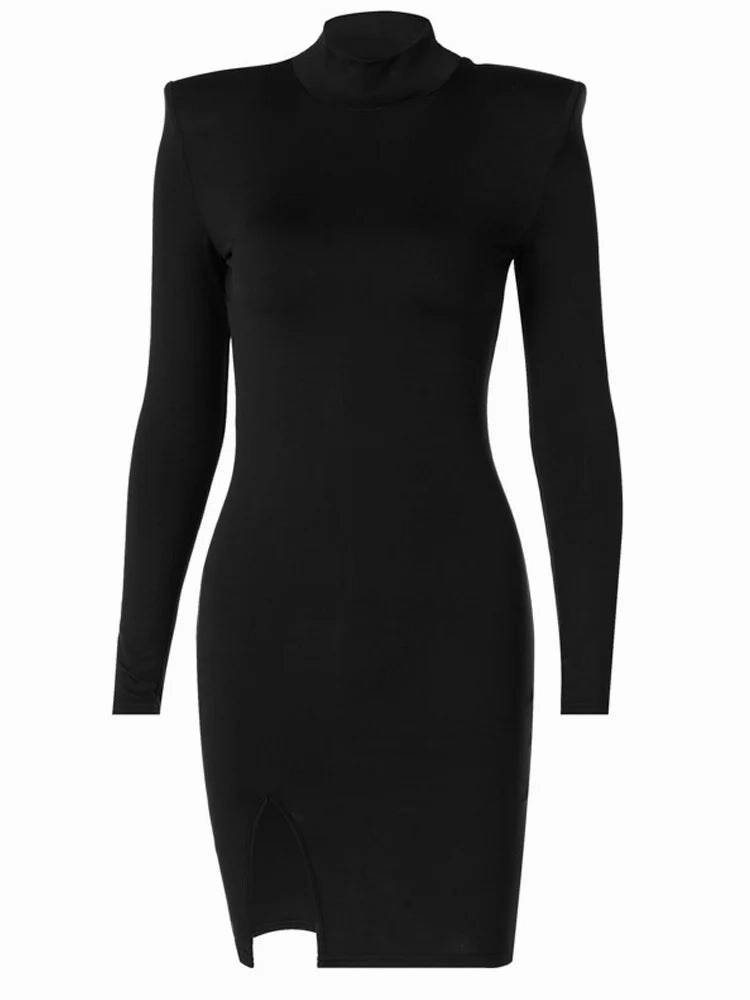 Women Spring Autumn Long Sleeve Bodycon Black Slim Dress