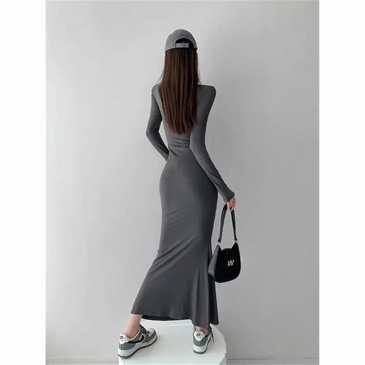 Women Spring Autumn Style Long Sleeve Low Cut Collar Mermaid Sexy Dress Vestidos SS157