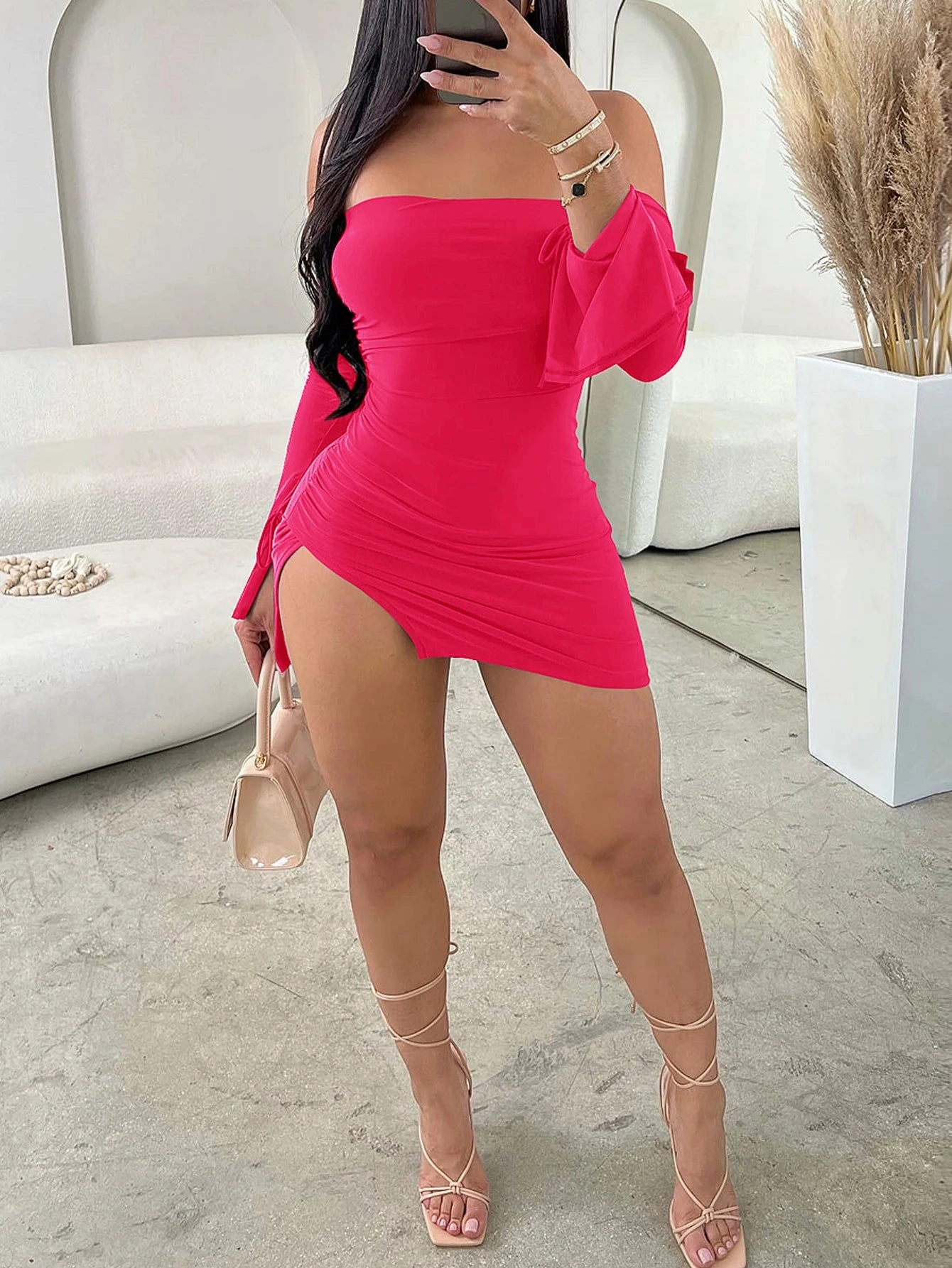 Women Strapless Backless Mini Dress Black Off-Shoulder Bodycon Party Dress