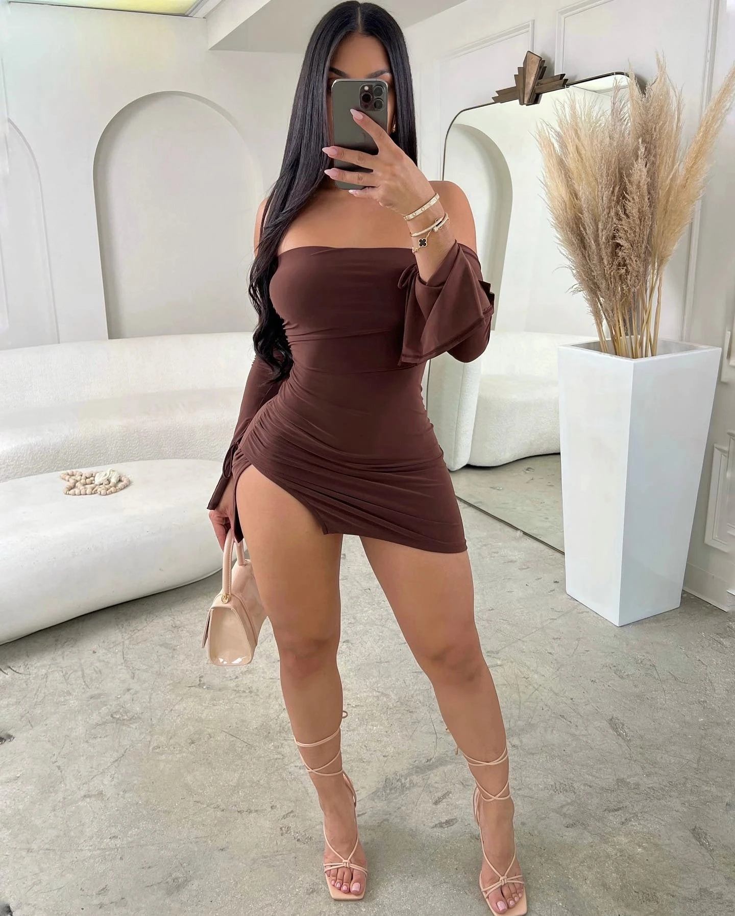 Women Strapless Backless Mini Dress Black Off-Shoulder Bodycon Party Dress