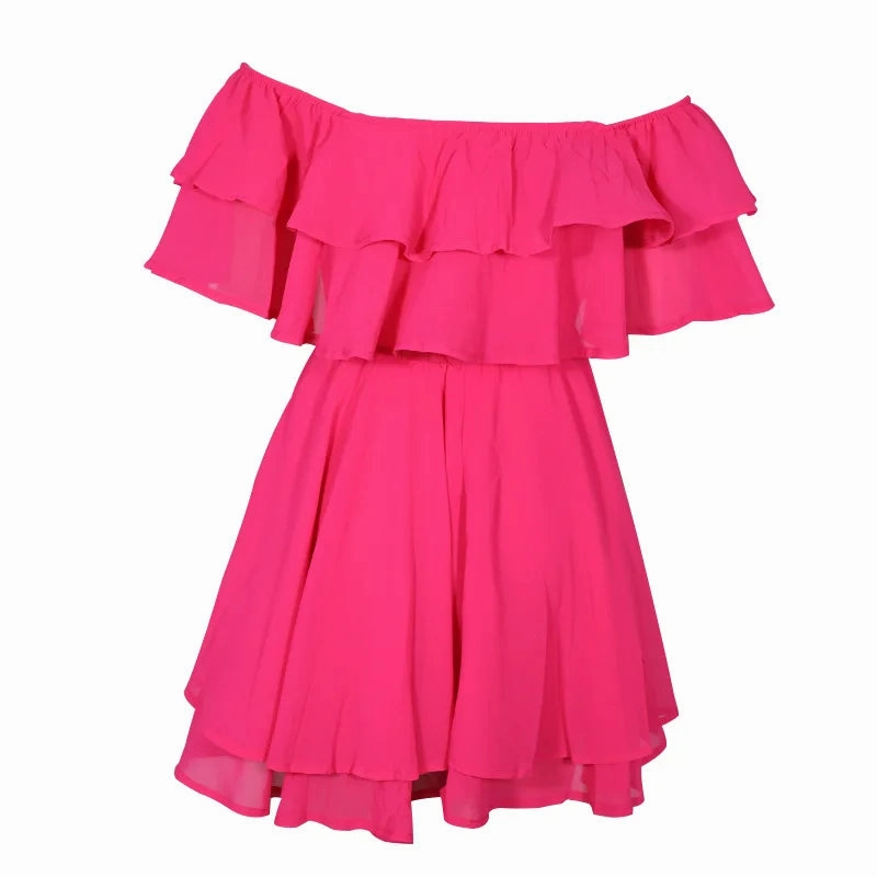 Women Summer Dress Short Sleeve Off Shoulder Mini Dress Ruffled A Line Beach Dress for Casual and Vacation Wear