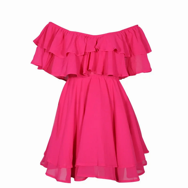 Women Summer Dress Short Sleeve Off Shoulder Mini Dress Ruffled A Line Beach Dress for Casual and Vacation Wear