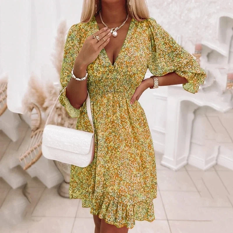 Women Summer Fashion Bohemian Dress Nipped Waist Pullover