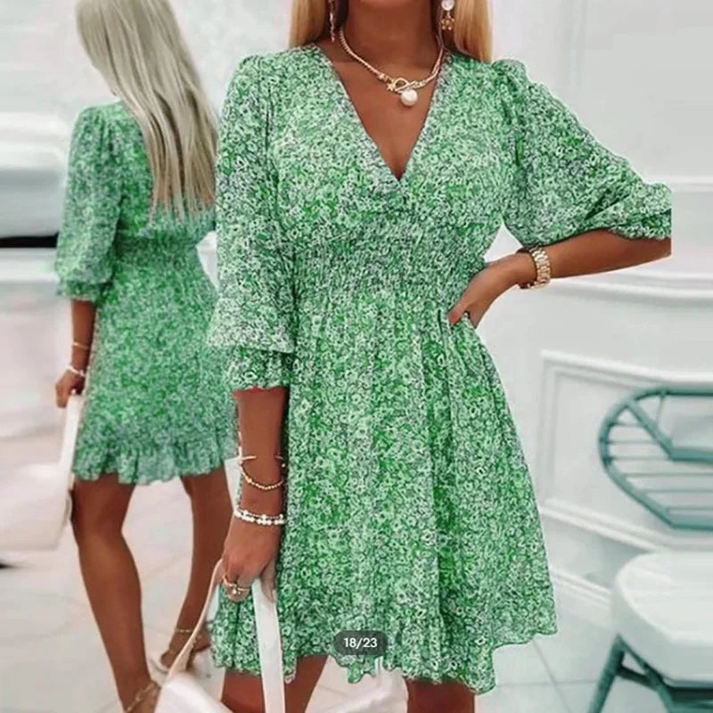 Women Summer Fashion Bohemian Dress Nipped Waist Pullover