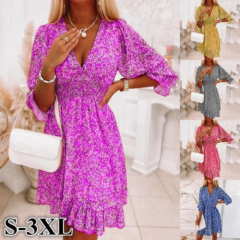 Women Summer Fashion Bohemian Dress Nipped Waist Pullover